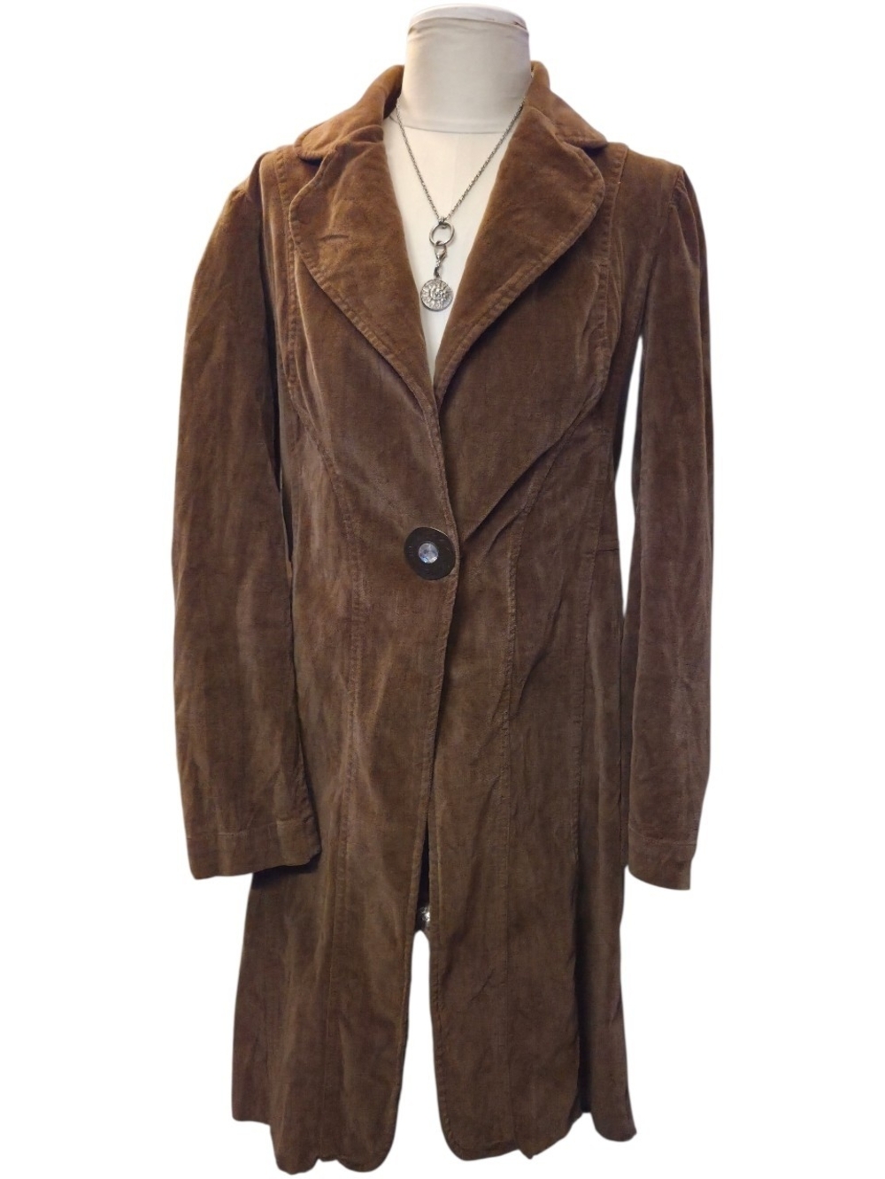 Brown Long Women's Coat - Tailored Single-Button Trench